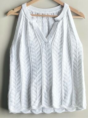 LOFT White Chevron Openwork Knit Halter Tank 100% Cotton